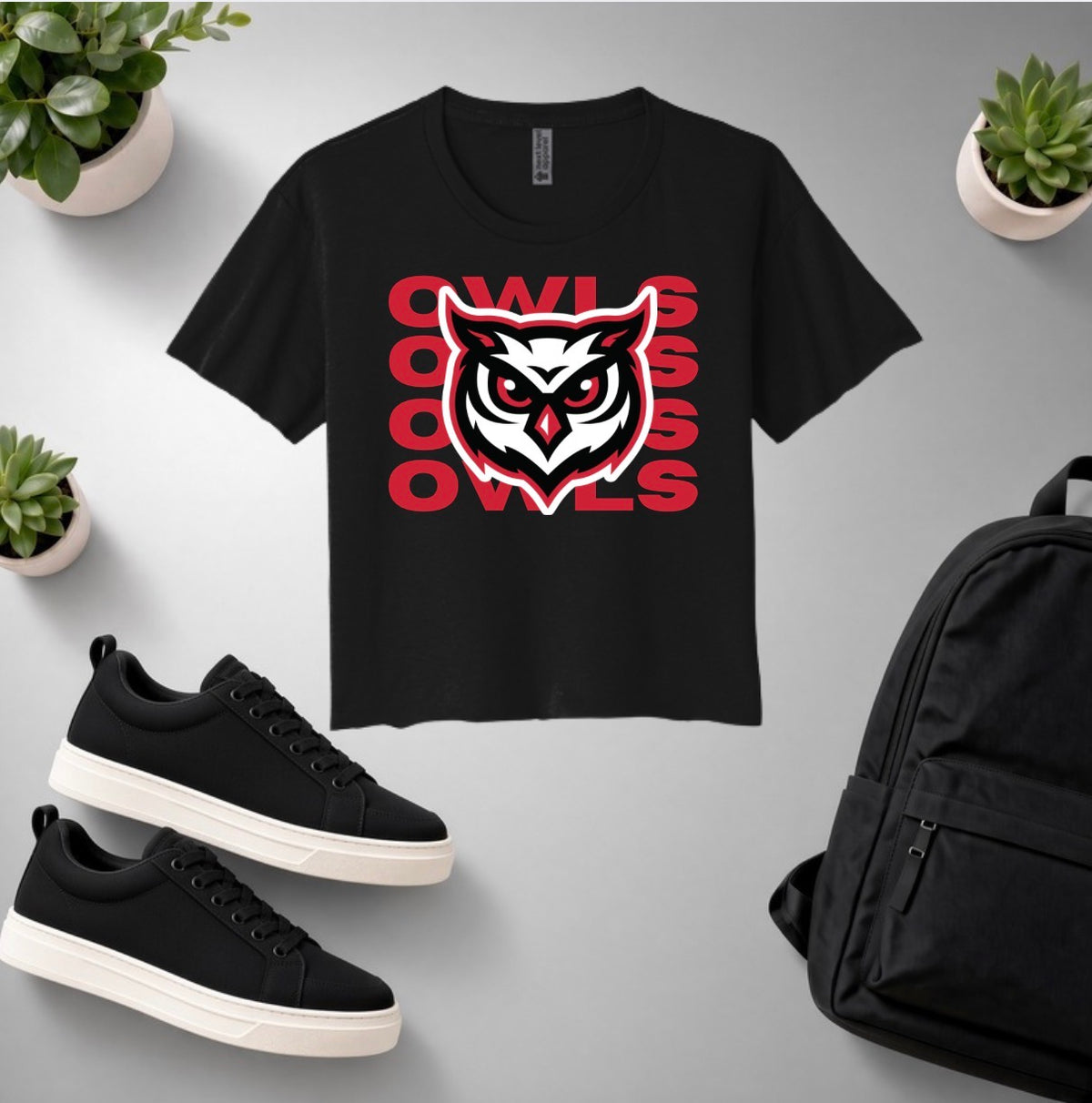 Stacked Owls Cropped Tshirt