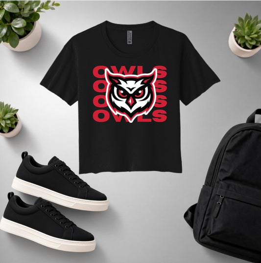 Stacked Owls Cropped Tshirt