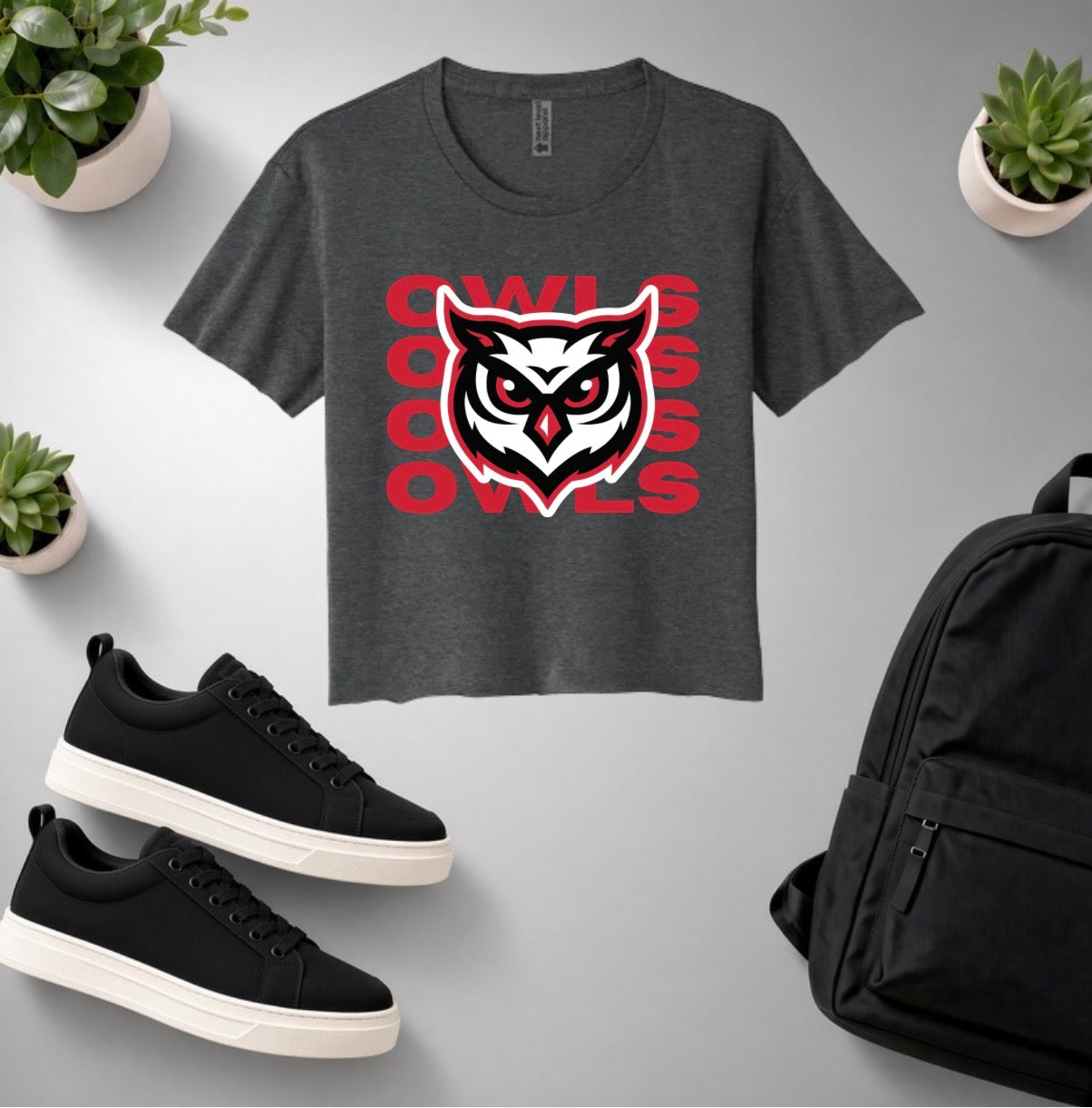 Stacked Owls Cropped Tshirt