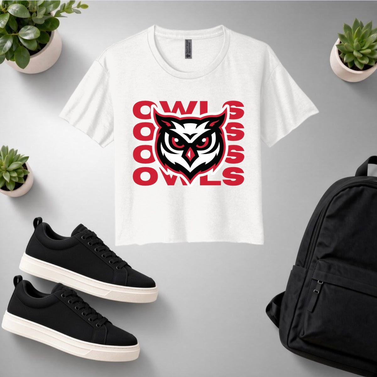 Stacked Owls Cropped Tshirt