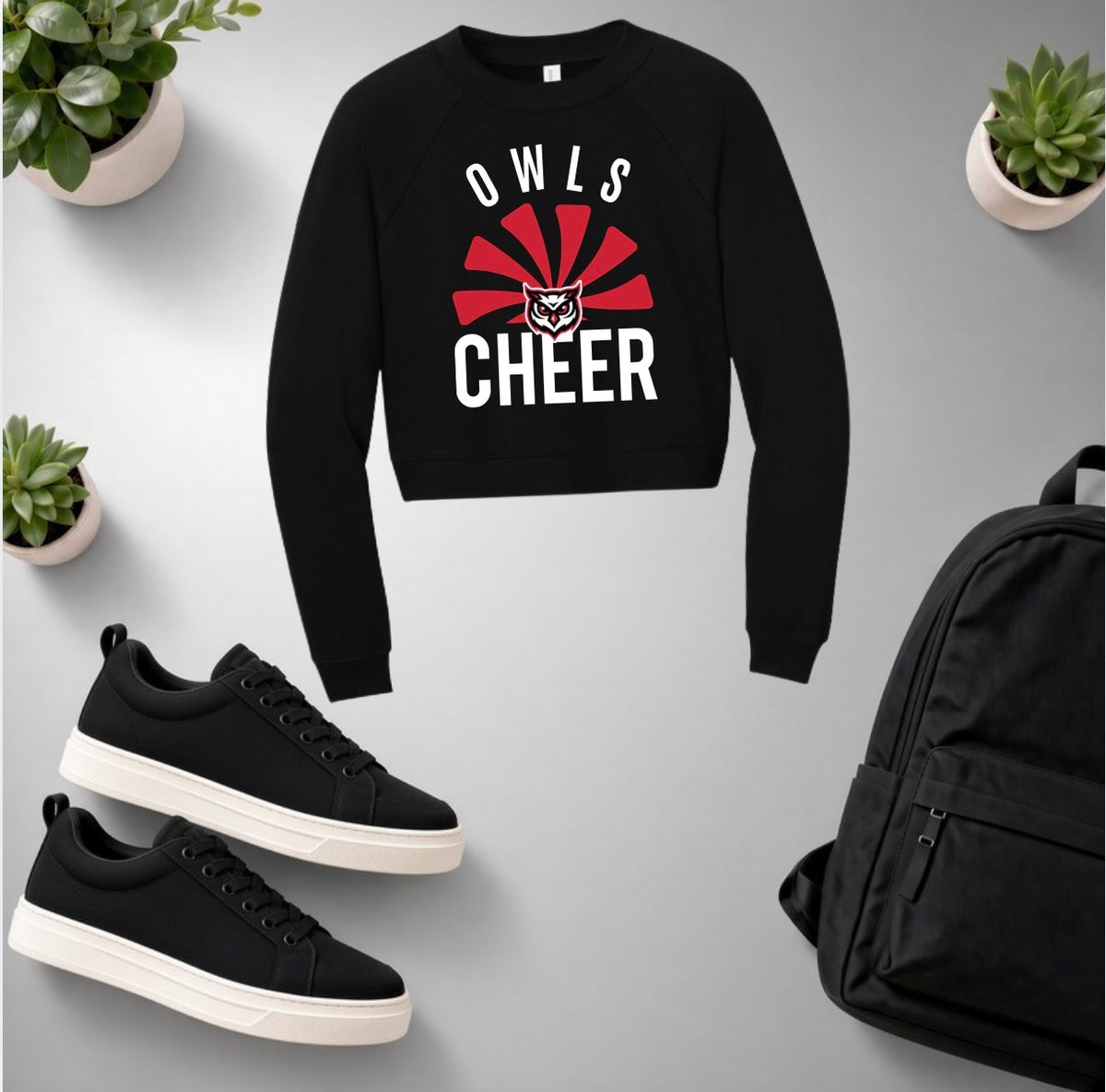 Owls Cheer Cropped Crewneck