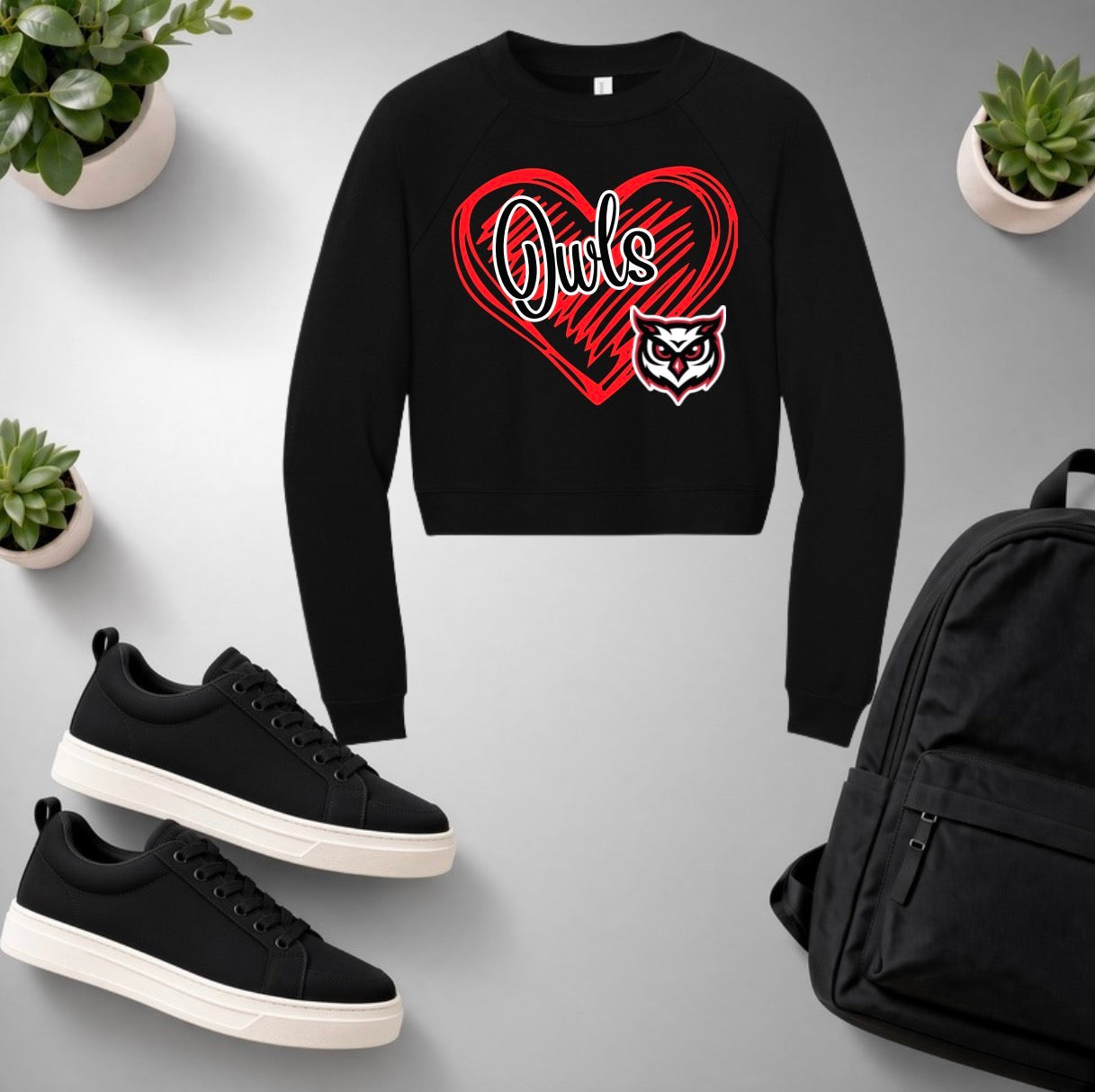 Owls Heart Cropped Crewneck