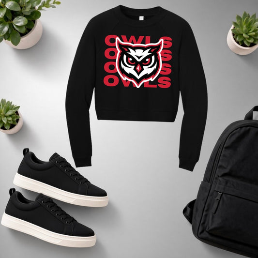Stacked Owls Cropped Crewneck
