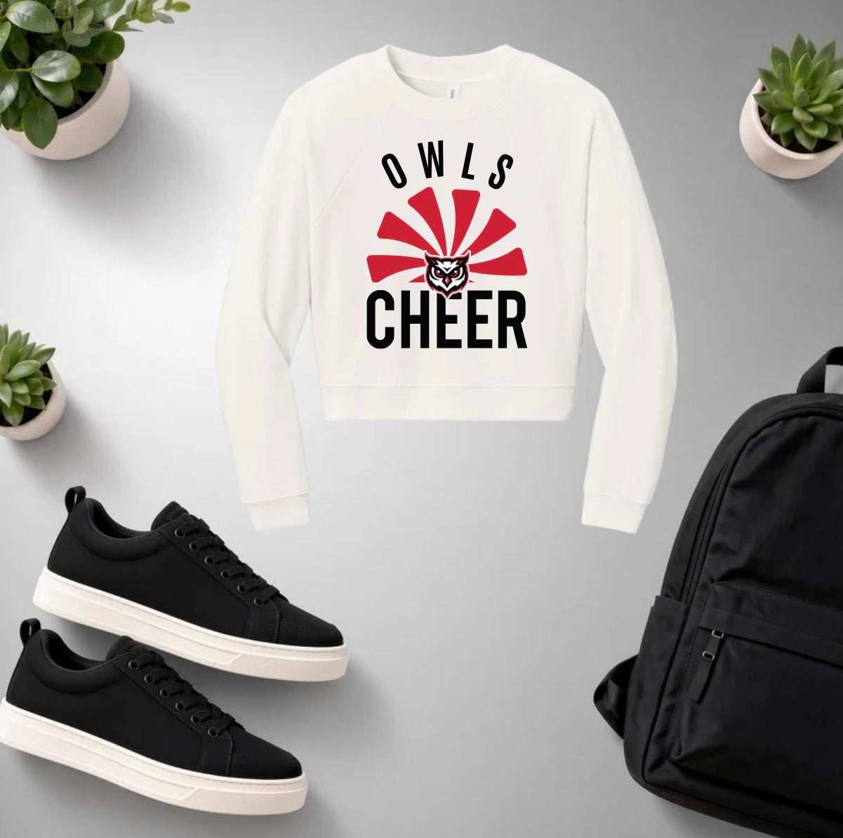 Owls Cheer Cropped Crewneck