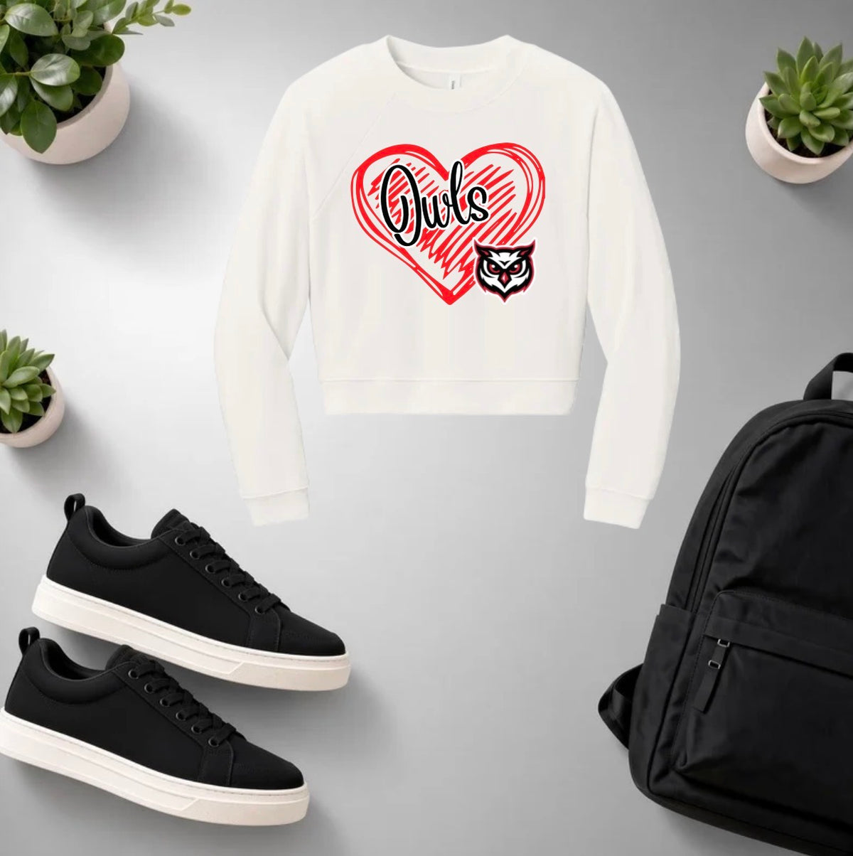 Owls Heart Cropped Crewneck