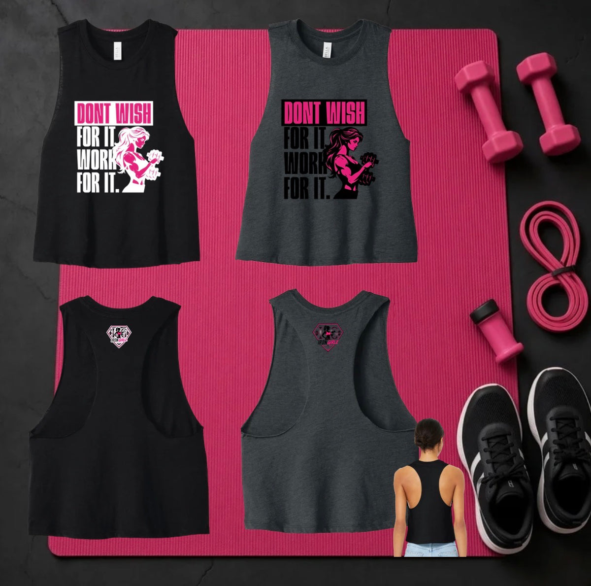 Don't wish for it, work for it Cropped Tank